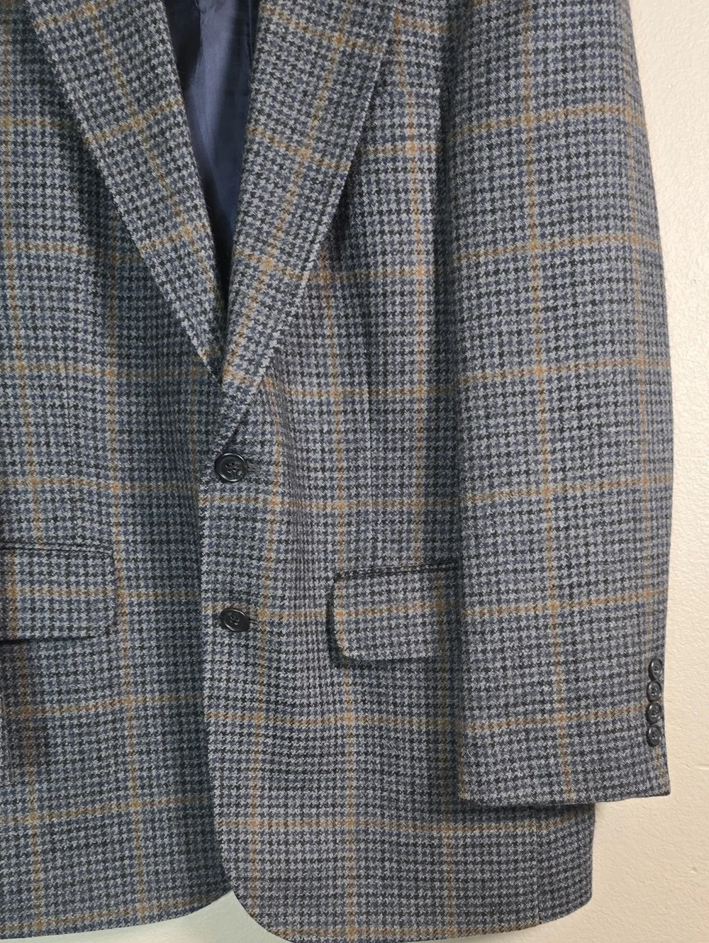 Vintage Lands' End Navy and Brown Plaid  Wool/ Alpaca Blend  Blazer Size 40R